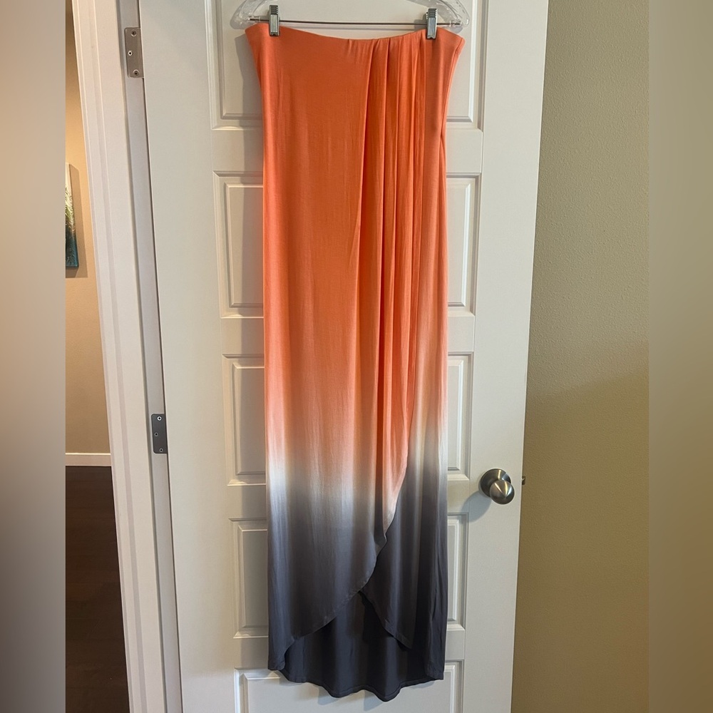 Young Fabulous & Broke Orange Gray Sunset Ombre Strapless Maxi Dress Size M